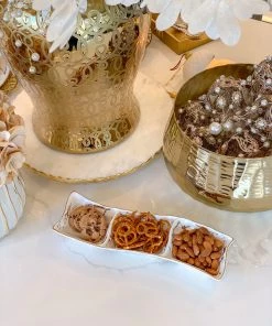 Inspire Me! Home Decor 3 Section Metallic Gold Marble Print Dish