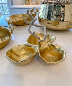 Inspire Me! Home Decor Gold Metal Snack Bowl With Silver Handle