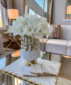 Inspire Me! Home Decor White Ceramic Vases With Gold Circle Design