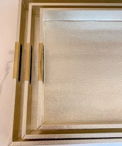 Inspire Me! Home Decor Golden Faux Leather Tray, Set Of 3