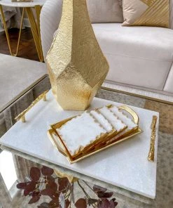 Inspire Me! Home Decor Gold Handle Marble Tray