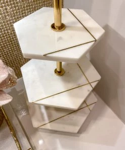 Inspire Me! Home Decor Three Tiered Marble Stand With Gold Inlay