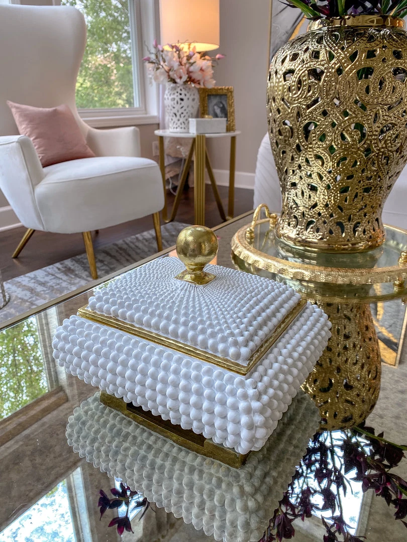 Inspire Me! Home Decor Cream Studded Box W/ Gold Detailing