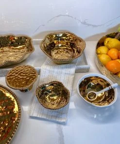 Inspire Me! Home Decor Gold And White Snack Bowl And Spoon Set