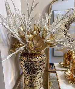 Inspire Me! Home Decor Gold Glittered Magnolia Stem