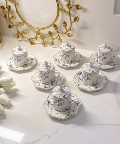 Inspire Me! Home Decor Gold Marbled Hexagon Espresso Tea Set Of 6