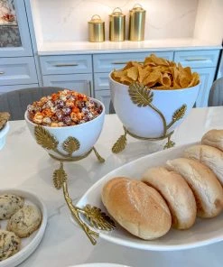 Inspire Me! Home Decor White Ceramic Bowl With Gold Leaf Details (2 Sizes)