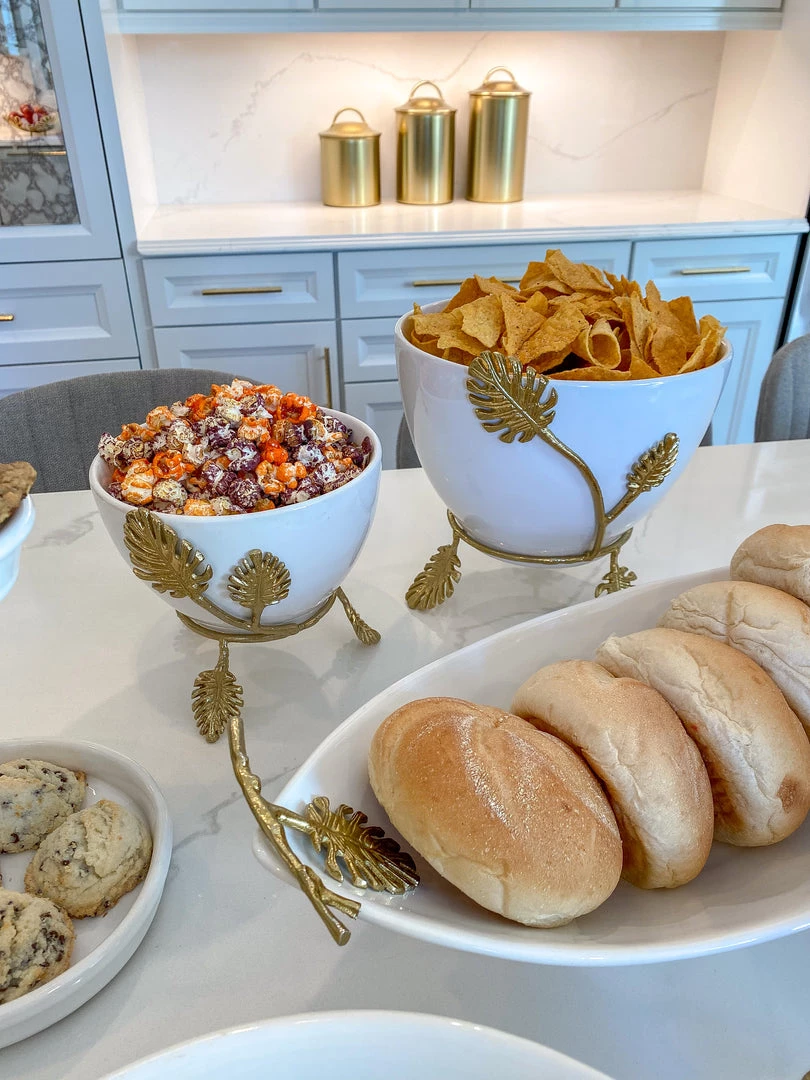 Inspire Me! Home Decor White Ceramic Bowl With Gold Leaf Details (2 Sizes)