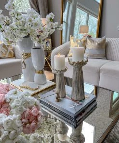 Inspire Me! Home Decor White & Gold Ceramic Candle Holder (2 Sizes)