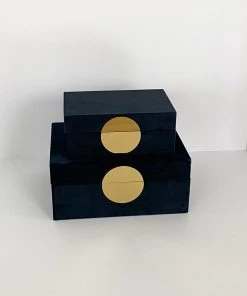 Inspire Me! Home Decor Set Of 2 Velvet Black Boxes With Gold Circle