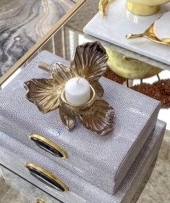 Inspire Me! Home Decor Gold Orchid Tea Light Holder