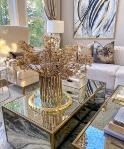 Inspire Me! Home Decor Large Round Glass Tray With Gold Handles And Ruffled Edge