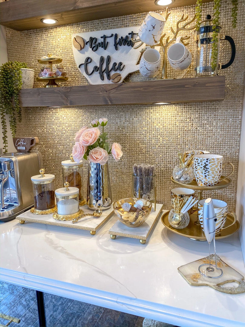 Inspire Me! Home Decor Gold Ripple Canister W/ Marble Lid (3 Sizes)