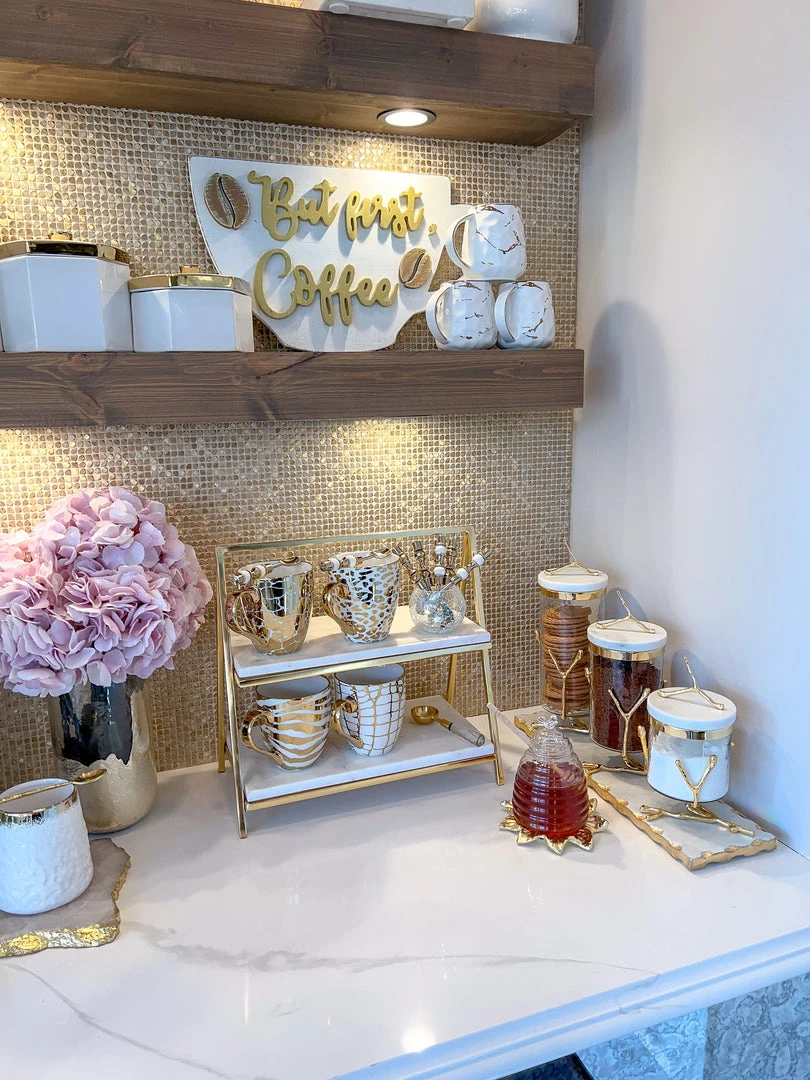 Inspire Me! Home Decor Two Tiered Marble Stand W/ Gold Frame