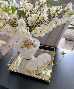 Inspire Me! Home Decor Square Mirrored Tray With Gold Flower Design