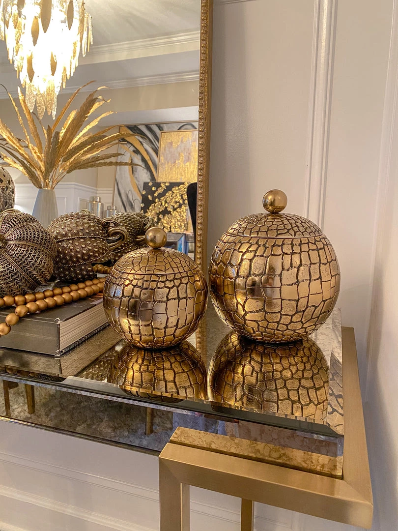 Inspire Me! Home Decor Round Gold Jar With Crocodile Print Pattern (2 Sizes)