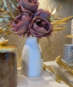 Inspire Me! Home Decor White Porcelain Pitcher With Gold Beaded Handle