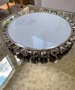 Inspire Me! Home Decor Round Marble Tray With Silver Floral Edge