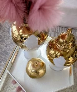 Inspire Me! Home Decor Pearlized Hexagon Trays With Gold Handles (2 Sizes)