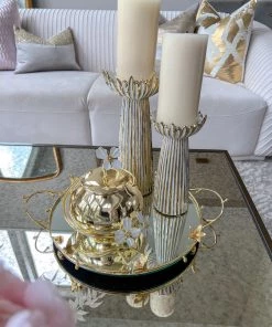 Inspire Me! Home Decor Round Mirrored Tray With Gold Flower Design