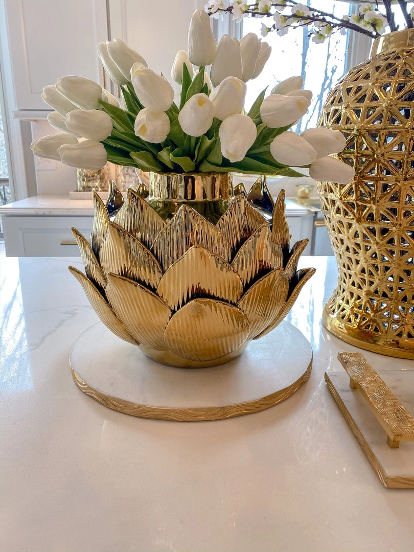 Inspire Me! Home Decor Gold Edged Round Marble Tray