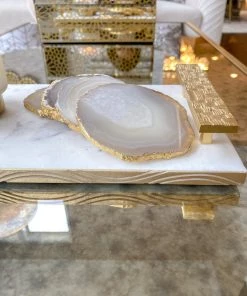 Inspire Me! Home Decor Beige Stone Agate Coasters W/ Gold Edge ( Set Of 4)