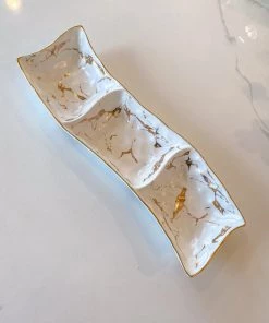 Inspire Me! Home Decor 3 Section Metallic Gold Marble Print Dish