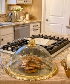 Inspire Me! Home Decor Gold Bordered Glass Cake Dome