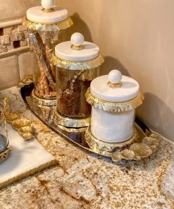 Inspire Me! Home Decor Silver Oval Tray With Gold Floral Handles