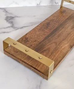 Inspire Me! Home Decor Long Wooden Tray With Gold Beaded Handles