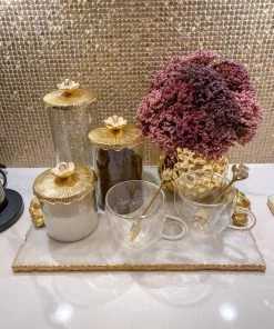 Inspire Me! Home Decor Glass Canister With Metal Floral Lid (3 Sizes) (2 Colors)