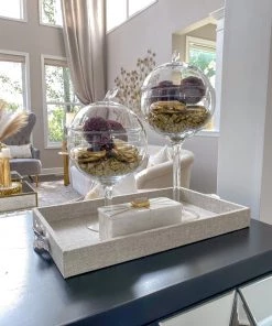 Inspire Me! Home Decor Grey Textile Tray With Silver Leaf Handle (2 Sizes)