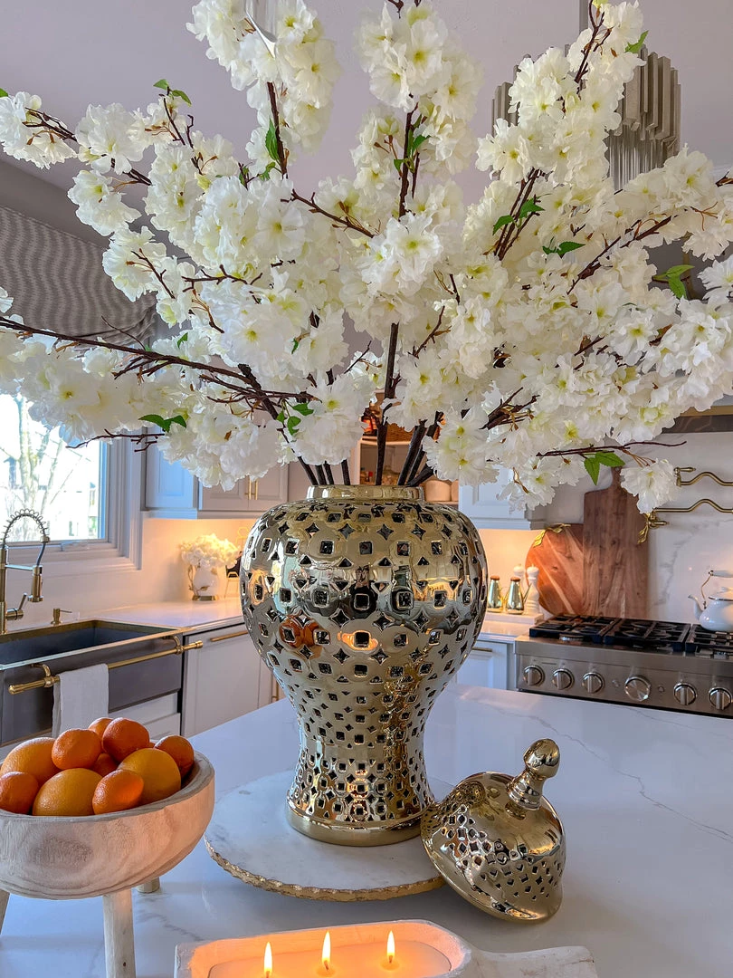 Inspire Me! Home Decor Gold Pierced Patterned Ginger Jar (2 Sizes)