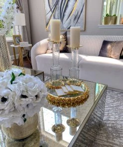 Inspire Me! Home Decor Glass Candle Holder With Gold Metal Floral Details (2 Sizes)