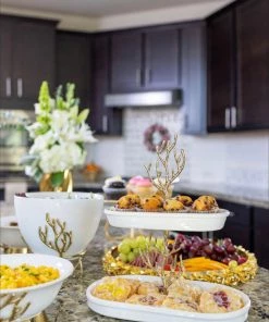 Inspire Me! Home Decor White Ceramic Two Tier Cake Stand With Gold Textured Details " From Pops Of Color Home Collection"