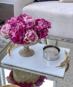 Inspire Me! Home Decor Willow Leaf Handle White Marble Tray