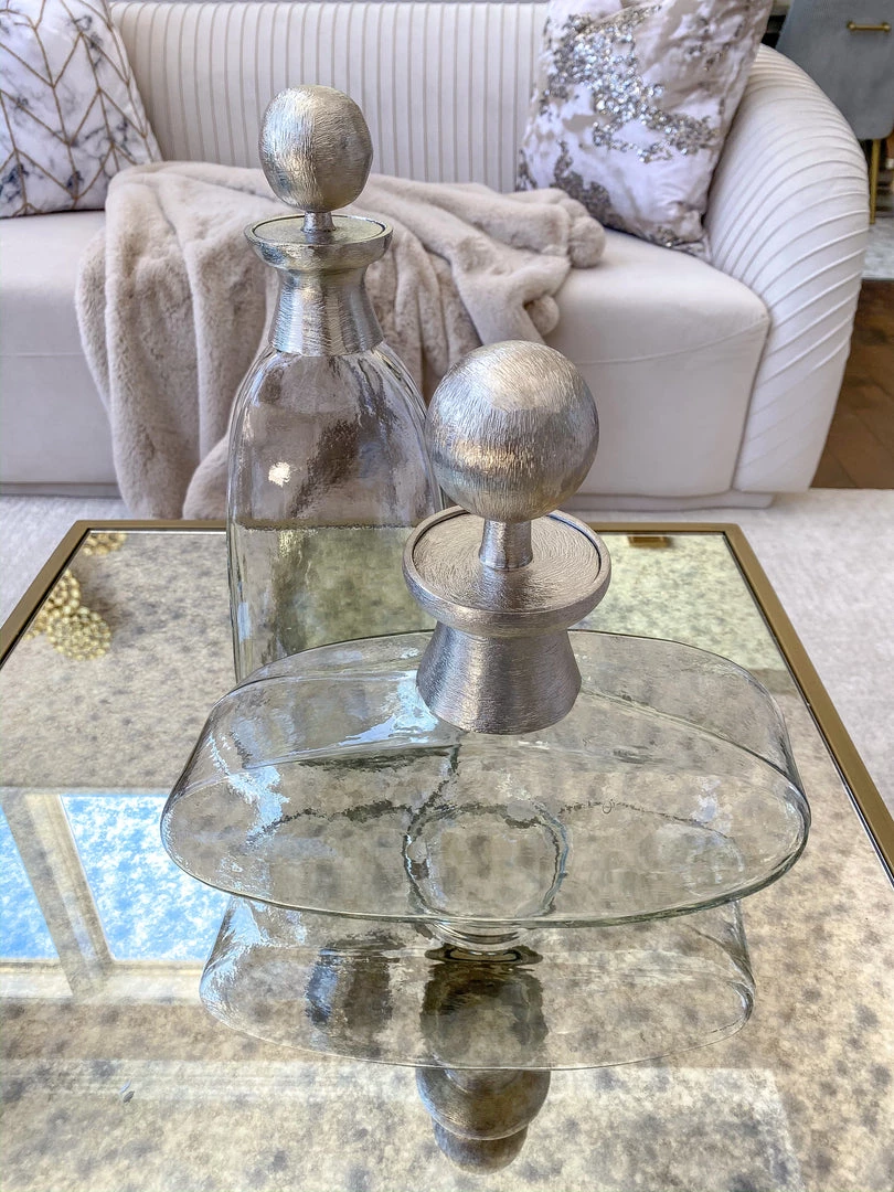 Inspire Me! Home Decor Glass Bottle With Silver Ball Stopper (2 Sizes)
