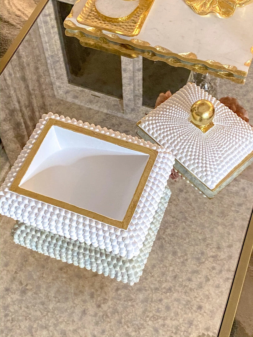 Inspire Me! Home Decor Cream Studded Box W/ Gold Detailing