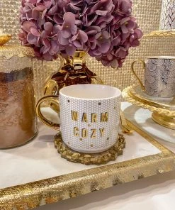 Inspire Me! Home Decor "Warm + Cozy" Gold & White Tile Mug