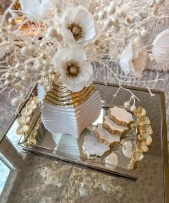 Inspire Me! Home Decor Rectangular Mirror Tray With Silver Border And Gold Leaf Design (2 Sizes)