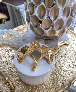 Inspire Me! Home Decor Gold Leaf And White Trinket Box