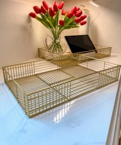 Inspire Me! Home Decor Gold Metal Organization Baskets (Set Of 2)