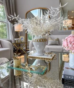 Inspire Me! Home Decor Large Rectangular Marble Tray With White Jeweled Flower Details