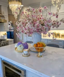 Inspire Me! Home Decor Large Gold Round Bowl Vase With White Jeweled Flower Details