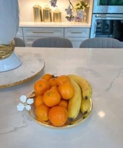 Inspire Me! Home Decor Gold And White Porcelain Plate With White Jeweled Flower Details