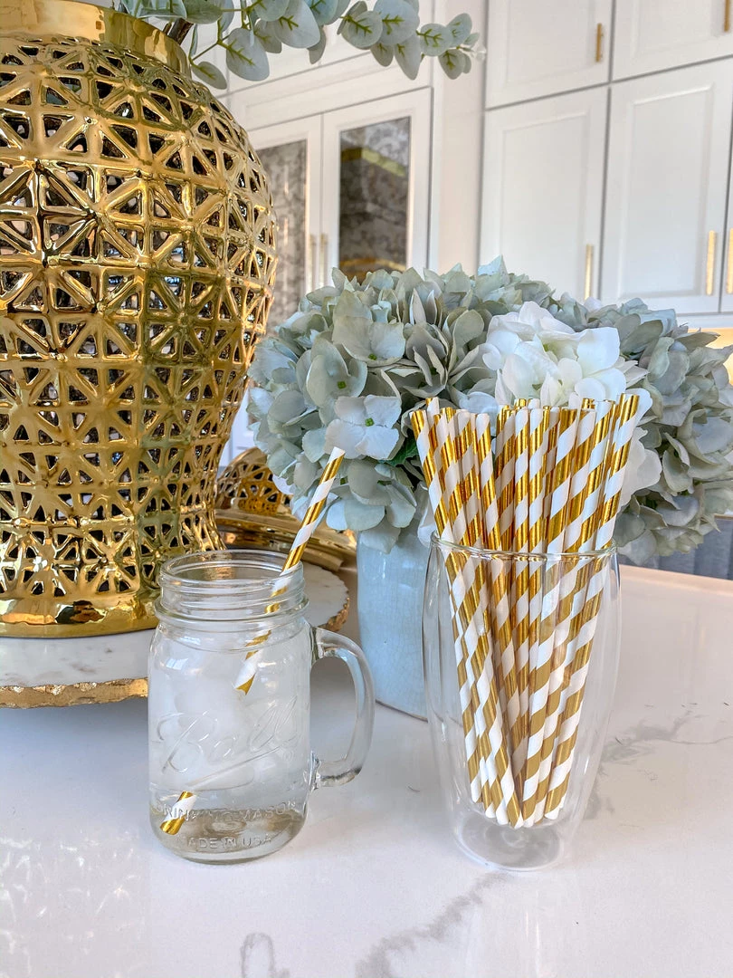 Inspire Me! Home Decor Gold Paper Straws ( 2 Patterns Available )