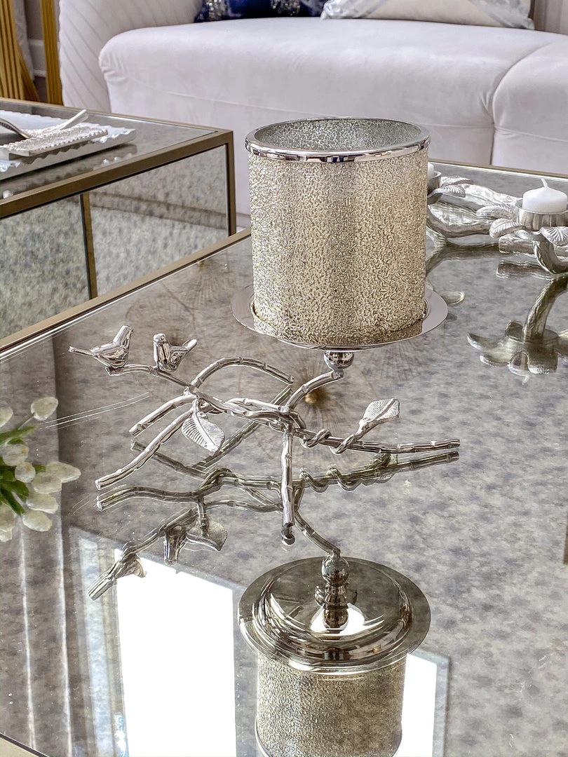 Inspire Me! Home Decor Silver Candle Holder With Leaf Branch Design
