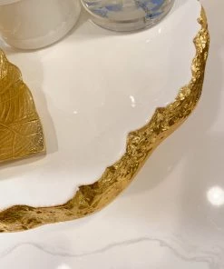 Inspire Me! Home Decor White Enameled Cake Stand With Metallic Edge (2 Colors) KITCHEN