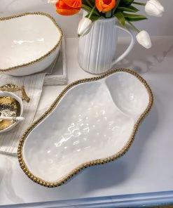 Inspire Me! Home Decor Gold And White Beaded Sectioned Serving Dish