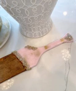 Inspire Me! Home Decor Gold Leaf And Pink Resin Wood Paddle Serving Board